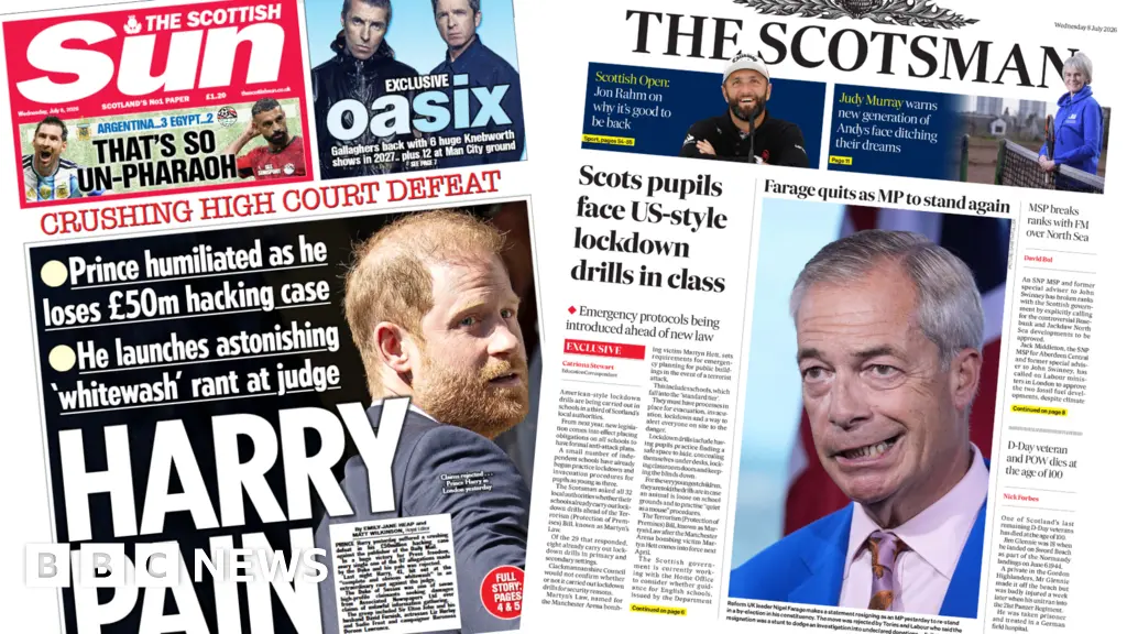 Scotland's papers: Farage 'farce' and Prince Harry loses Daily Mail privacy case